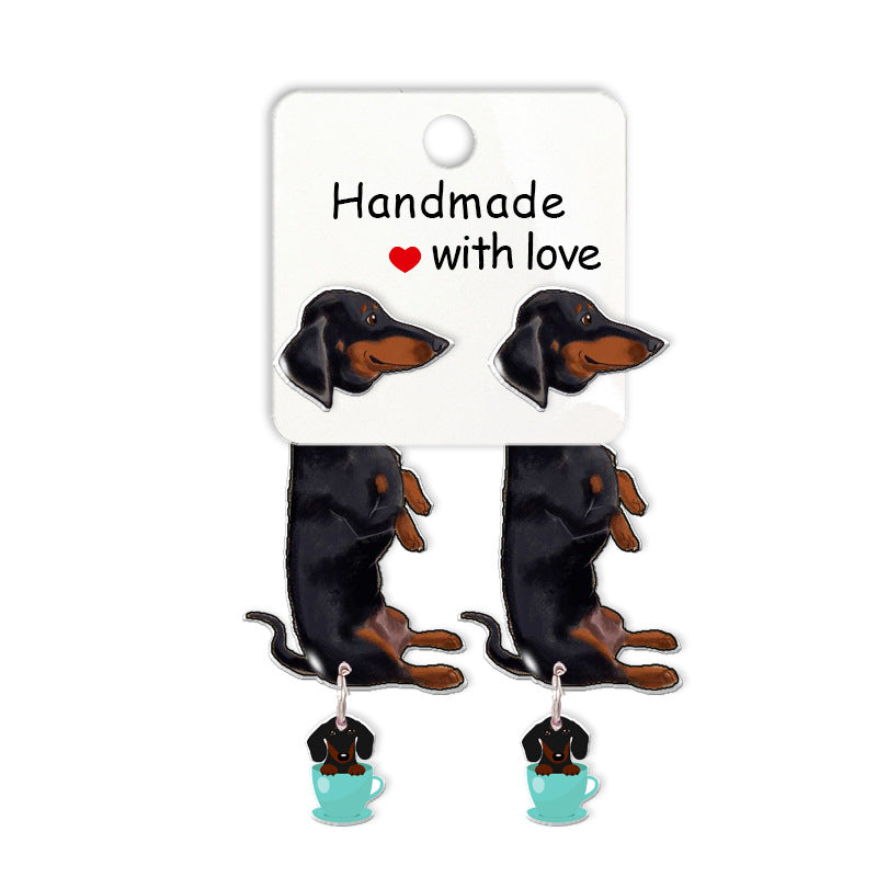 Wholesale Cartoon Cute Animal Dachshund Acrylic Earrings