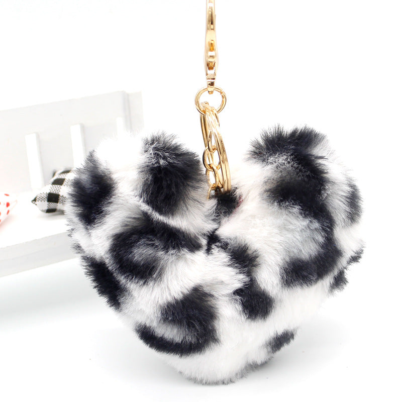 wholesale Imitation Rex Rabbit Fur Leopard Heart Keychain