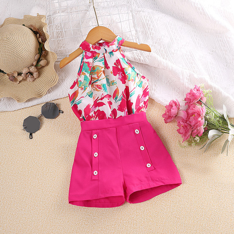 Wholesale Polyester Children's Clothing Printed Sleeveless Tops