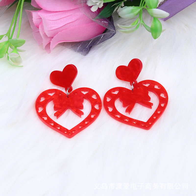 Wholesale Valentine's Day Heart Patchwork Acrylic Ear Studs