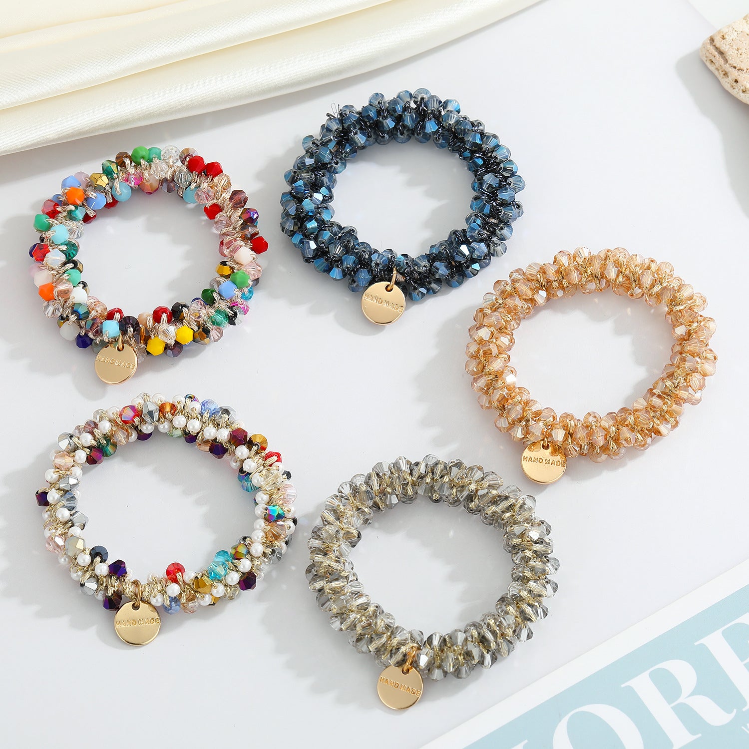 Wholesale Resin Polychrome Crystal Pearl Hair Rings