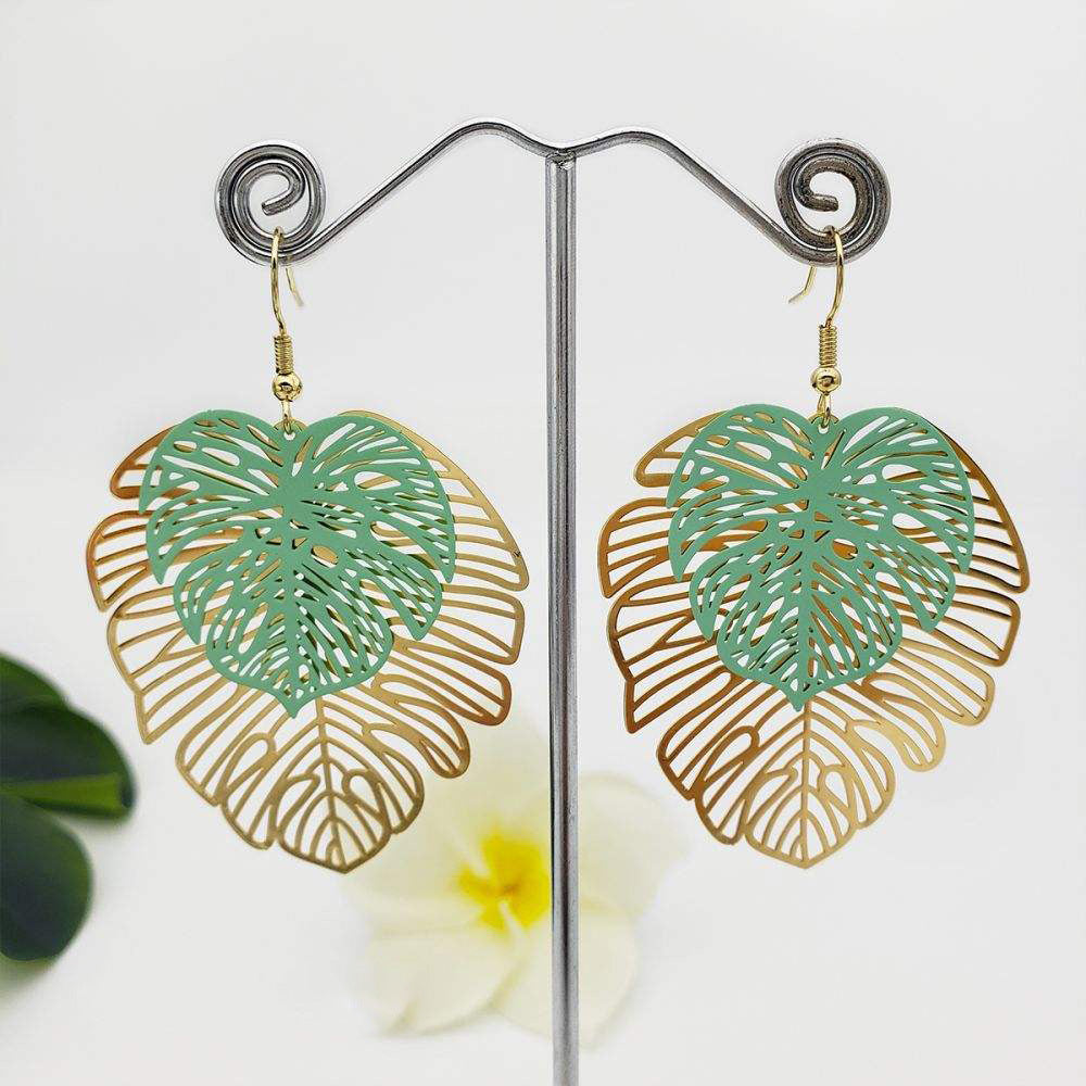 Wholesale Vintage Openwork Leaf Copper Earrings