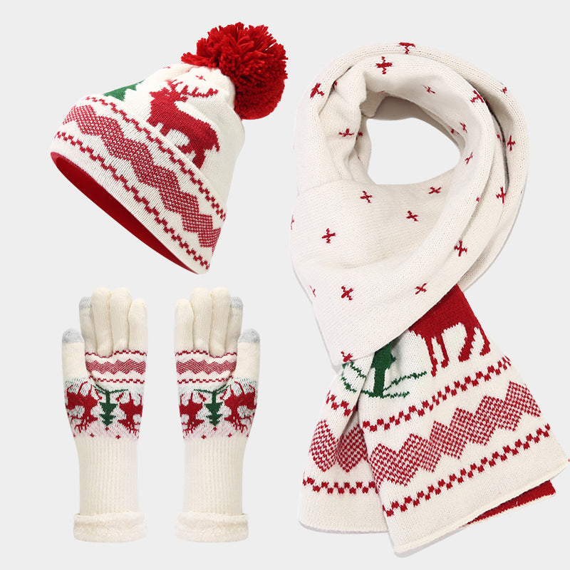 Wholesale Christmas Elk Jacquard Knit Hat Scarf Gloves Set
