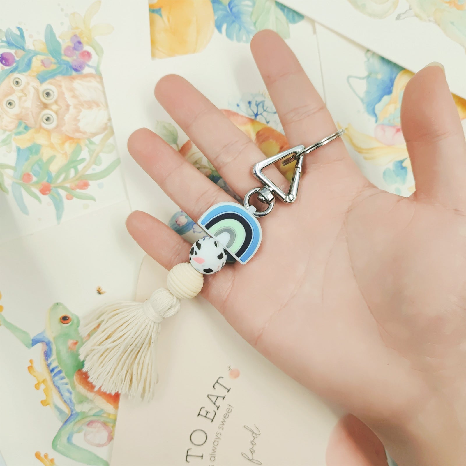 Wholesale Badge Reels Silicone Beaded Rainbow Tassels retractable keychain