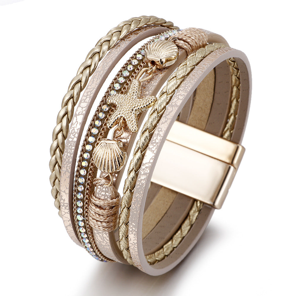 Brazalete de cuero de estrella marina al por mayor de conchas