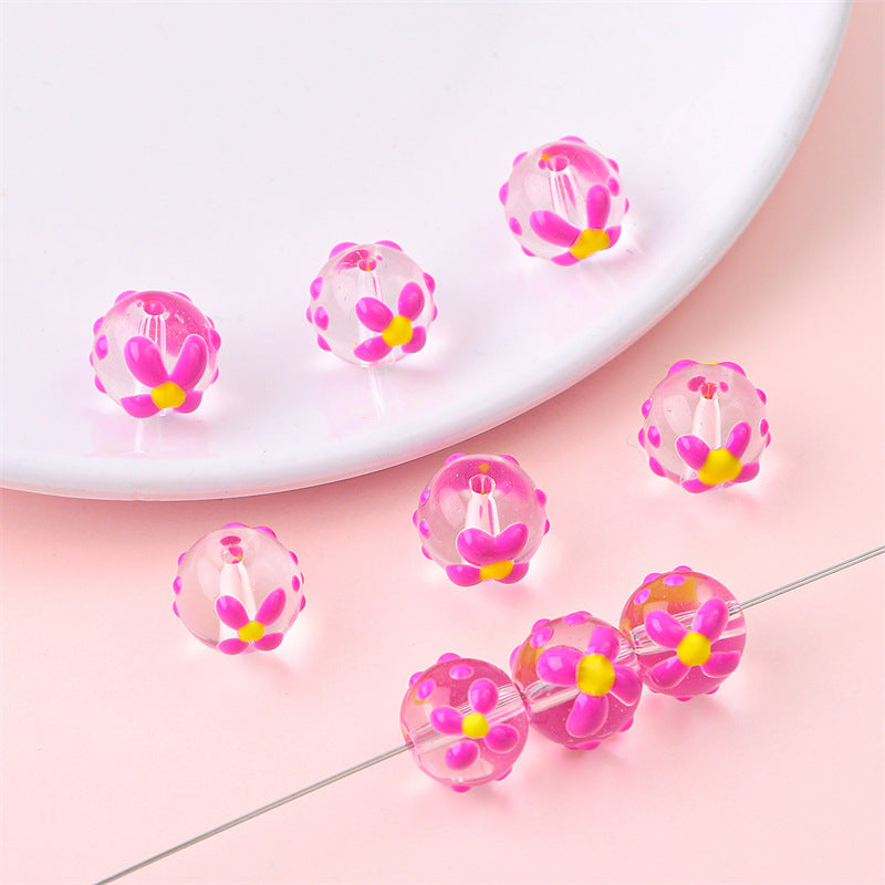 2pcs al por mayor/paquete de 12 mm de cuentas de flores de vidrio Apertura 1 mm