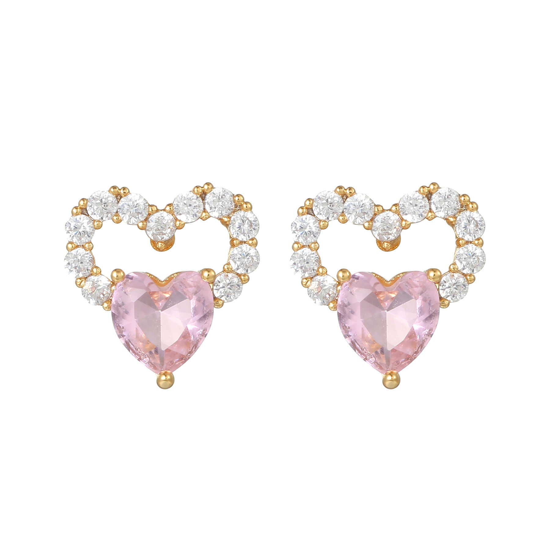 Wholesale Pink Zircon Heart 18k Earrings Copper