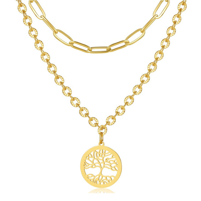 Wholesale Stainless Steel Gold Plated Double Stitching Tree of Life Necklace OLY-NE-XP003
