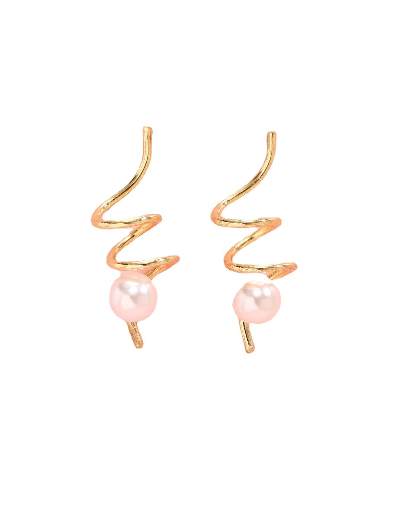 Wholesale Simple Line Imitation Pearl Spiral Metal Earrings