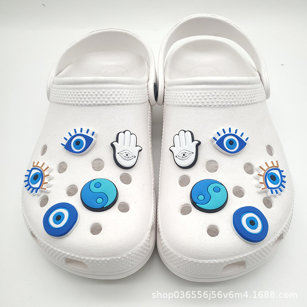 Wholesale Soft Rubber Set of 10 Blue Series Devil's Eye Hole Shoes Decorative Buckle