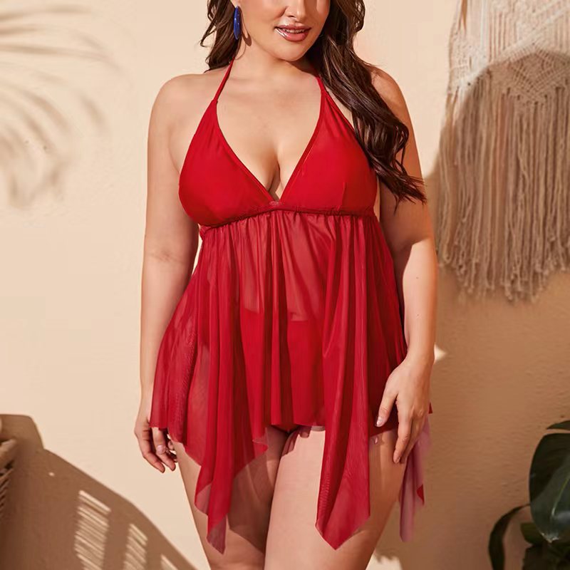 Wholesale Split Solid Color Belly Cover Mesh  Swimwear Polyester