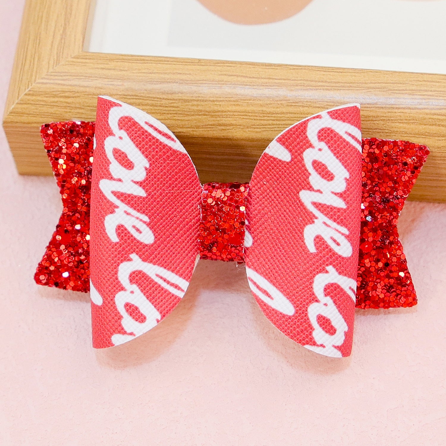 Wholesale Valentine's Day Love Letter Printing Pattern Bow Knots Fabric Hair Clip
