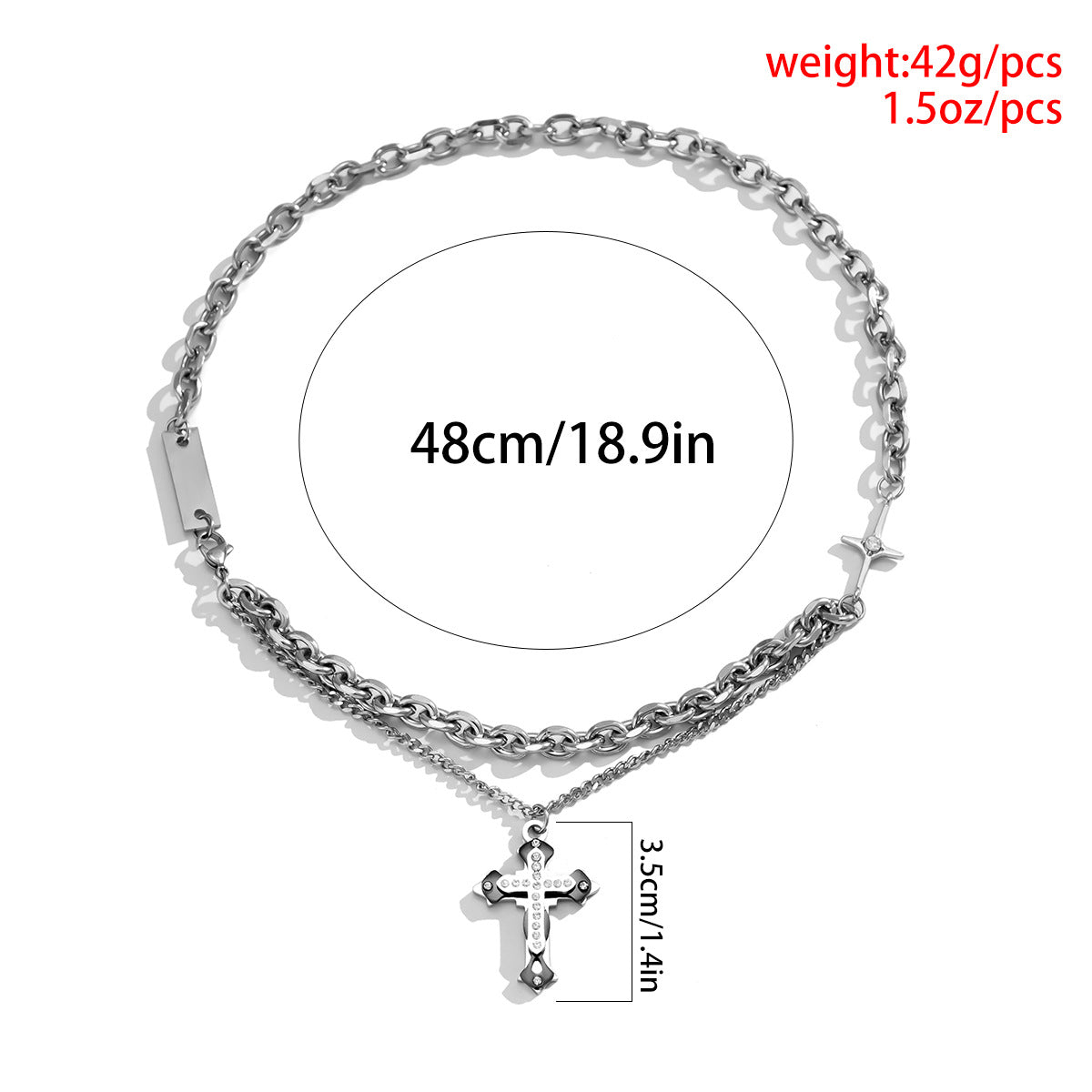 Wholesale Double Layer Diamond Cross Titanium Steel Necklace