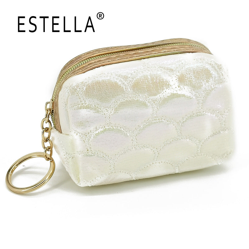 Wholesale Colorful Fish Scale Pattern Embroidered Mini Portable Storage Bag Polyester Wallet Keychains