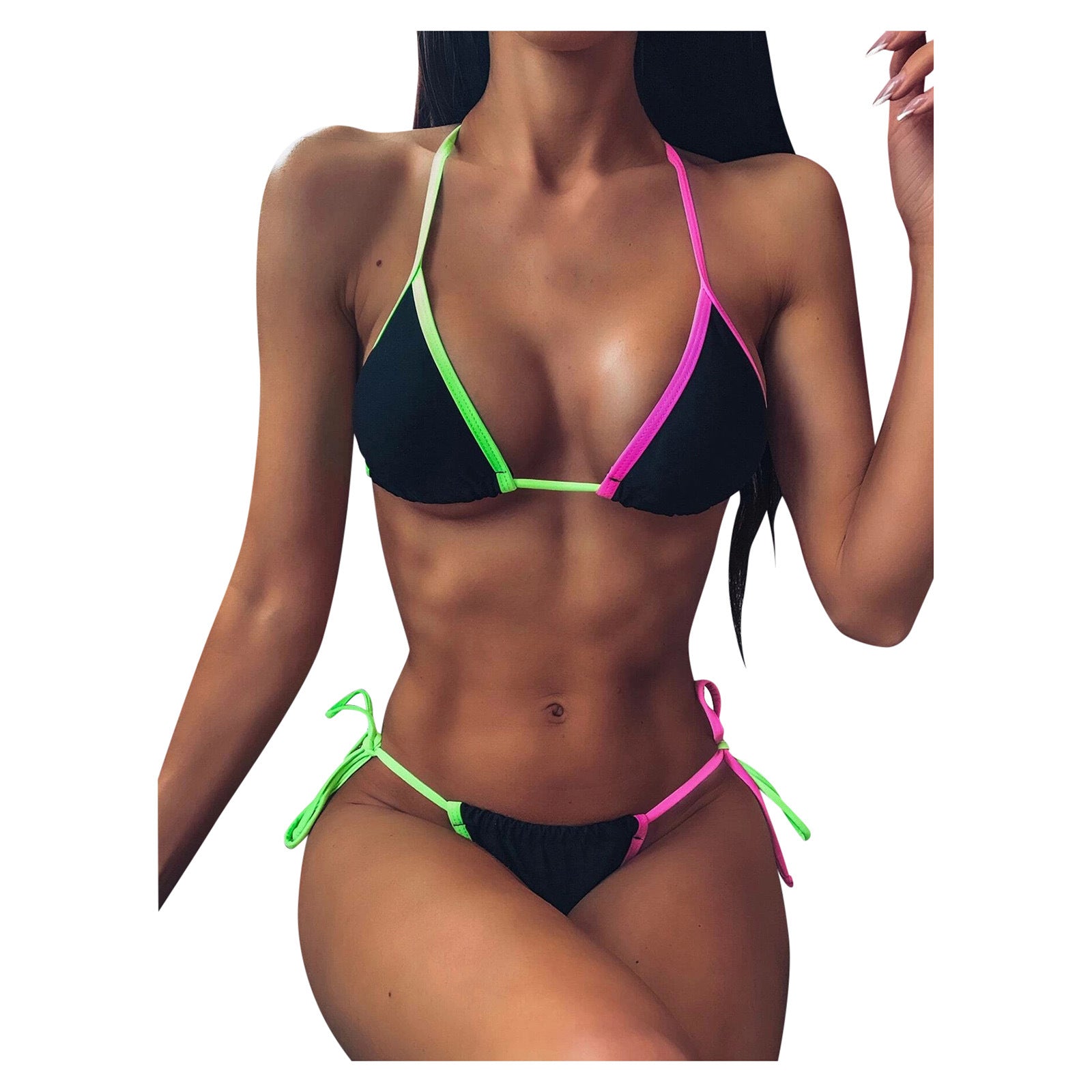 Wholesale Solid Color Two-piece Halter Neck Polyester Swimwear