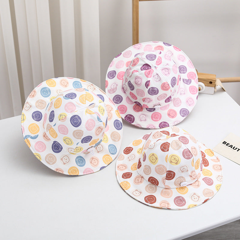 Sombrero de pescador para niños con diseño de osito grande de algodón al por mayor