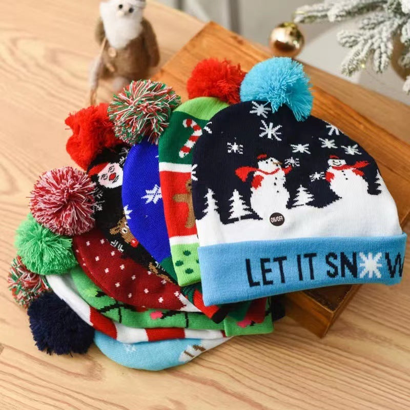 Wholesale Christmas LED Light Knitted Hat Party Warm Adult With Ball Hat