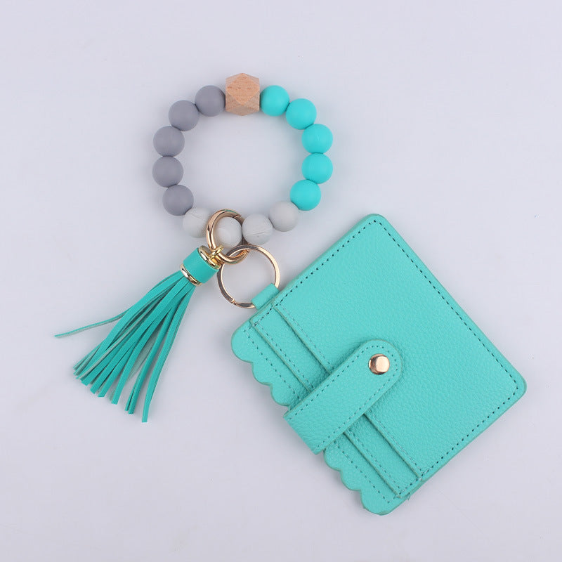 Wholesale Silicone Beaded Card Holder Wrist Keychain