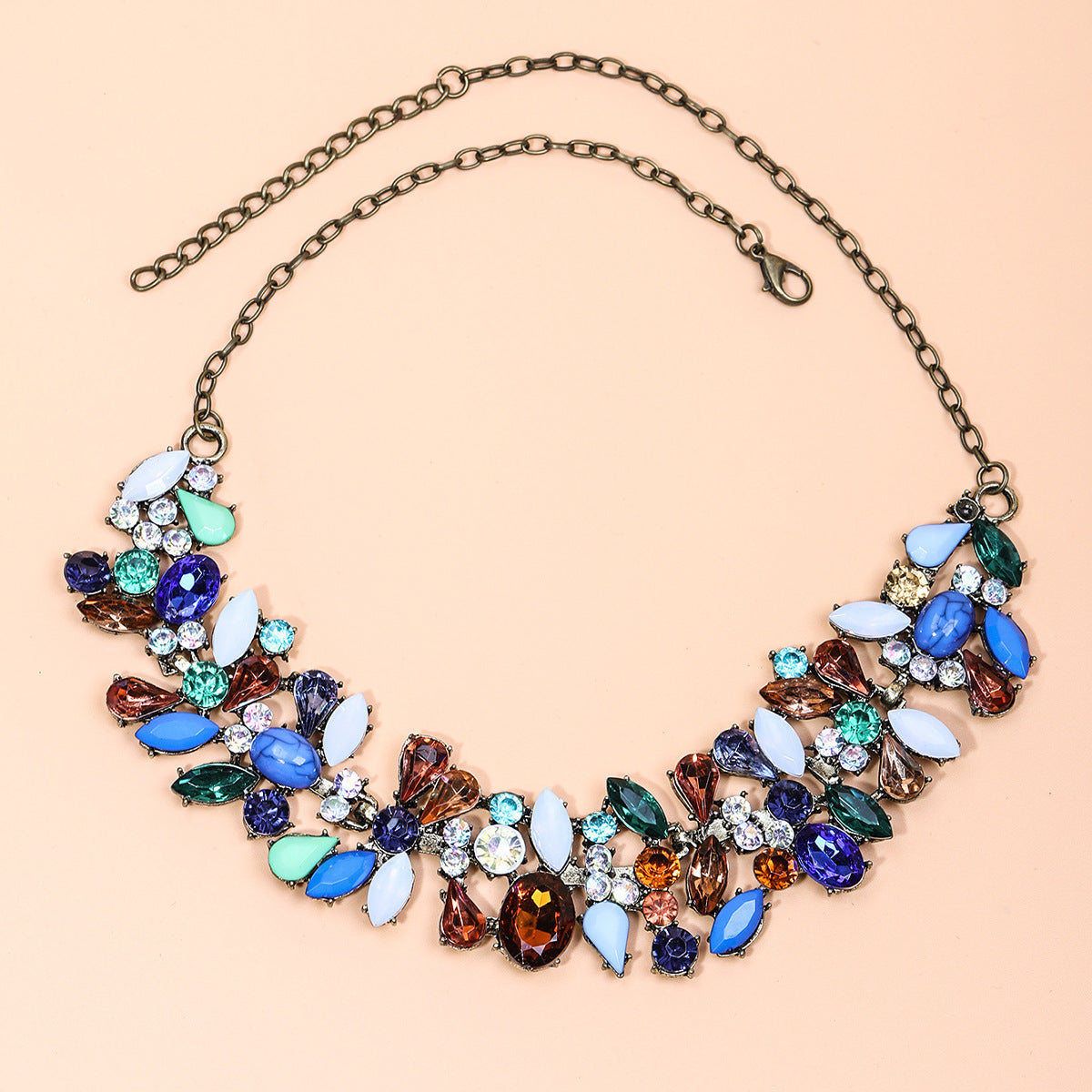 Wholesale Multicolored Petal Gemstone Alloy Necklace