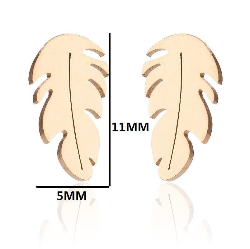 Wholesale Stainless Steel Feather Leaves Ear Studs