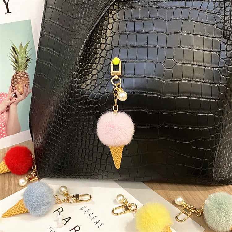 Wholesale Plush Candy Color Ice Cream Pom Keychain