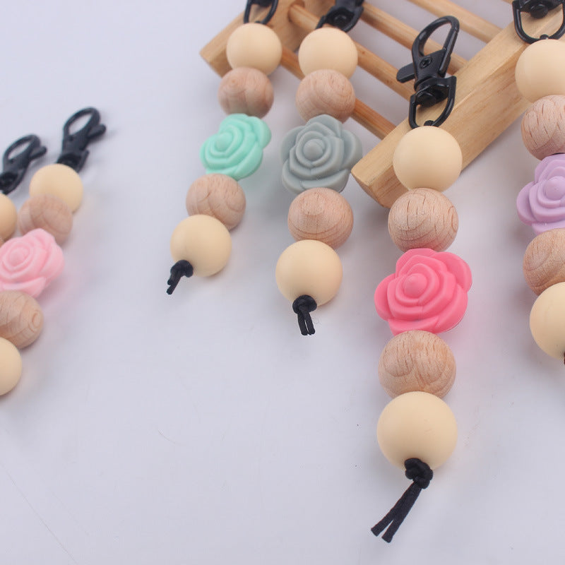 Llavero de cuentas de madera de rosa de silicona al por mayor