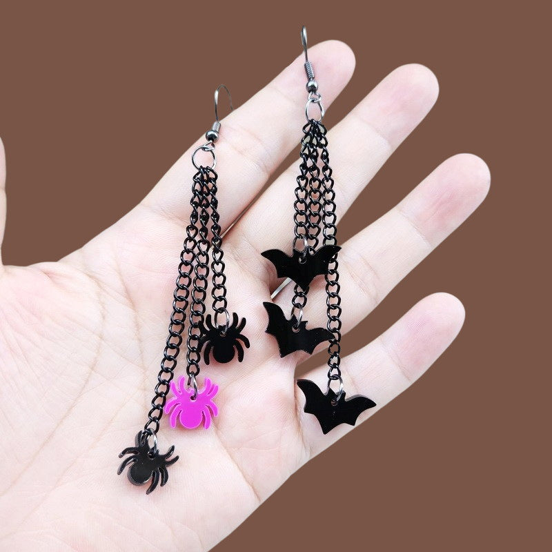Wholesale Wholesale Halloween Acrylic Black Chain Bat Skeleton Spider Pumpkin Coffin BOO Ghost Earrings