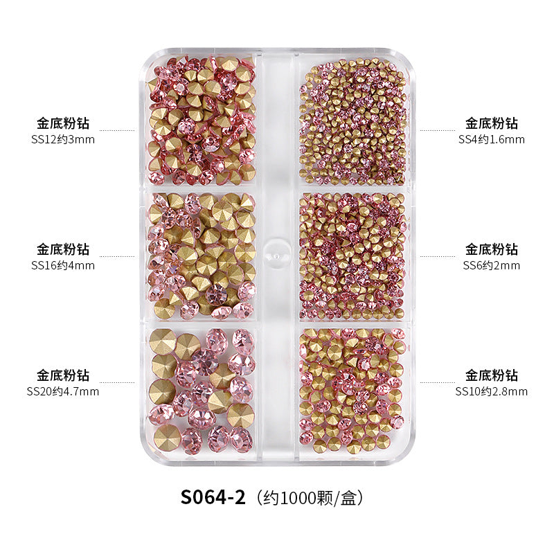 Wholesale Manicure Full Sky Star Pointed Bottom Diamond Glass 6-cell Mixed Package