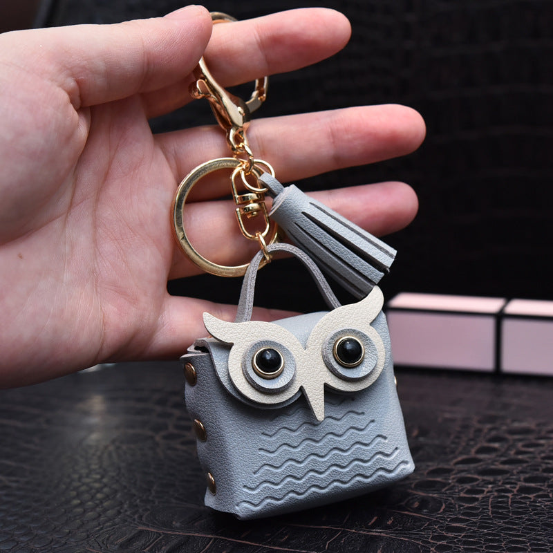 Wholesale Metal Leather Owl Coin Purse Keychain