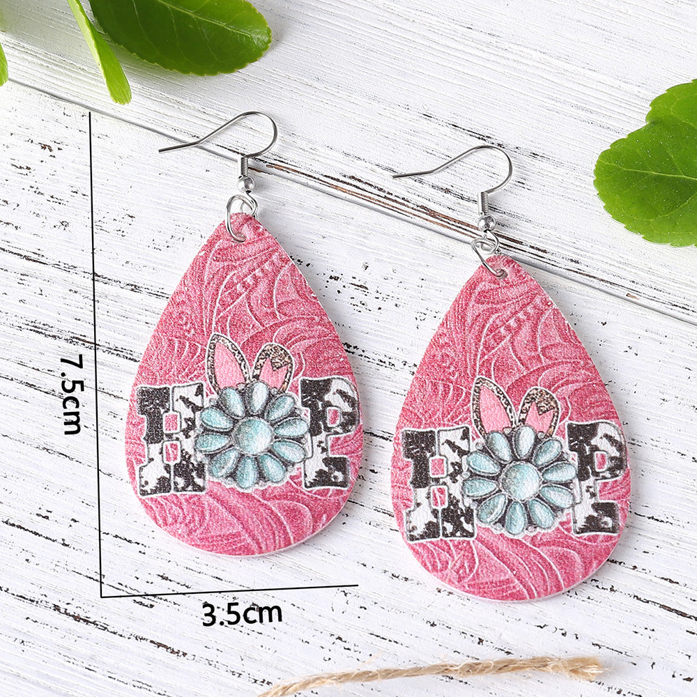 Wholesale Jewelry Easter Leopard Turquoise PU Leather Earrings