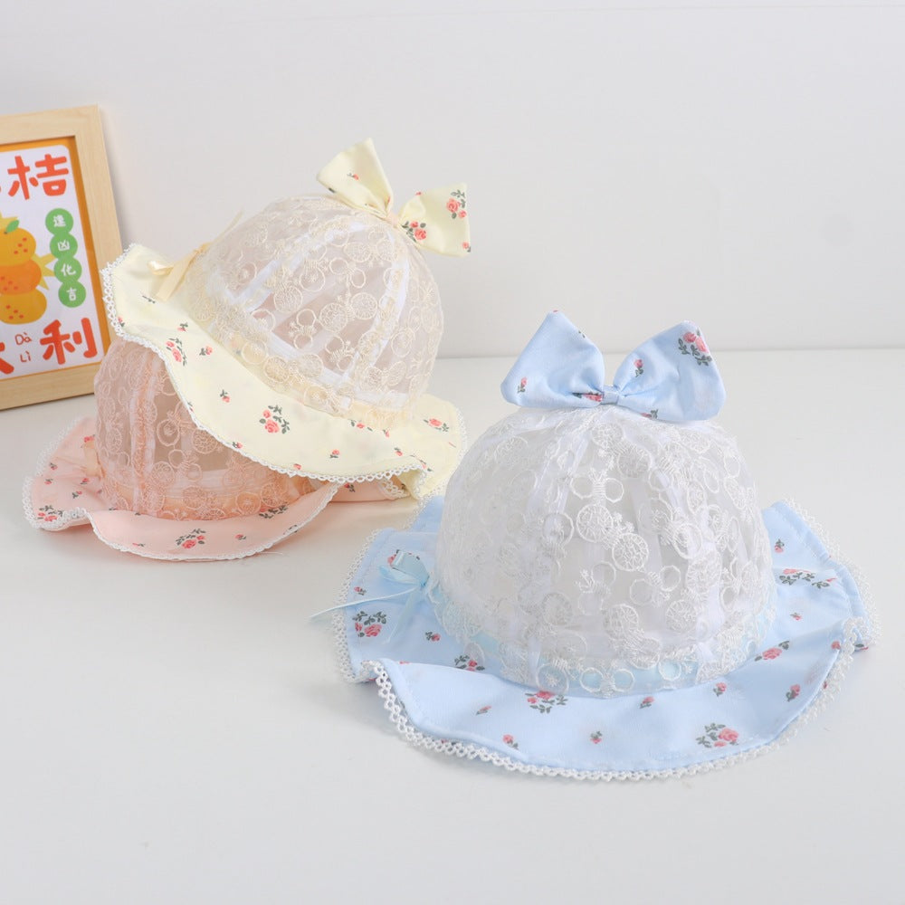 Wholesale Sun Hat Lace Bow Kids Cotton Bucket Hat