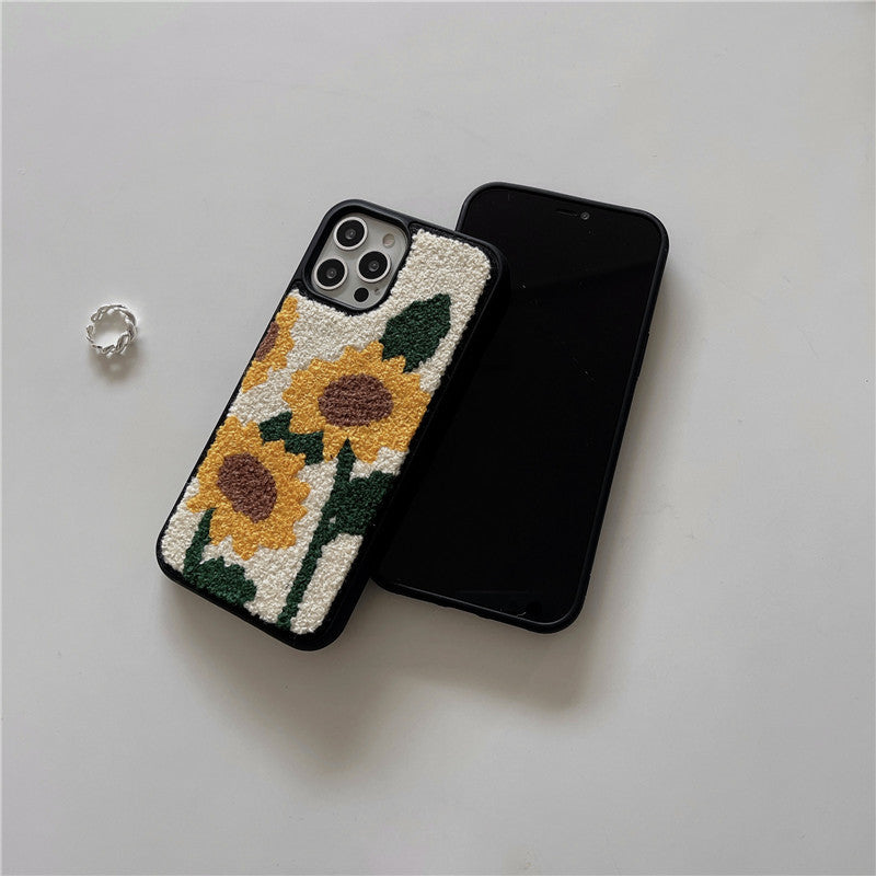 Wholesale Illustrated Flowers Plush Phone Case