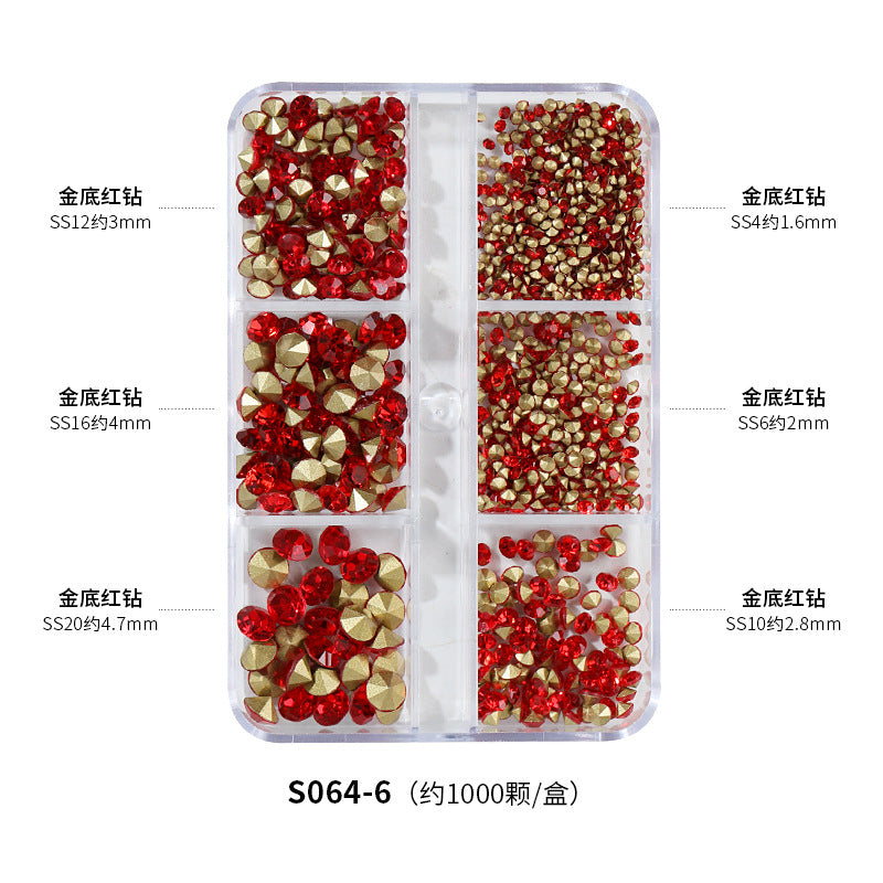 Wholesale Manicure Full Sky Star Pointed Bottom Diamond Glass 6-cell Mixed Package