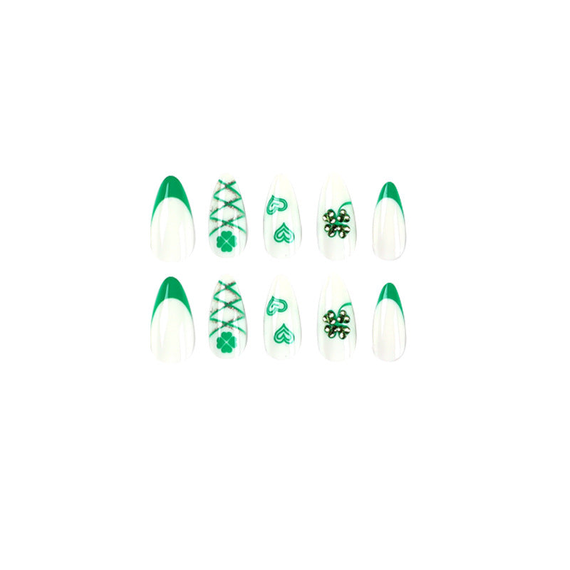 Wholesale Plastic Green Rhinestone Heart Clover Nail Art