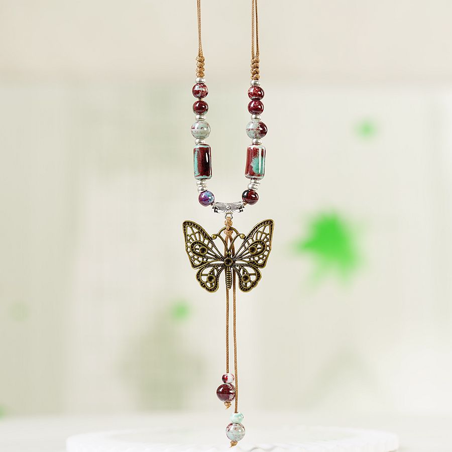 Wholesale Jewelry Butterfly Long Ceramic Beads Necklace