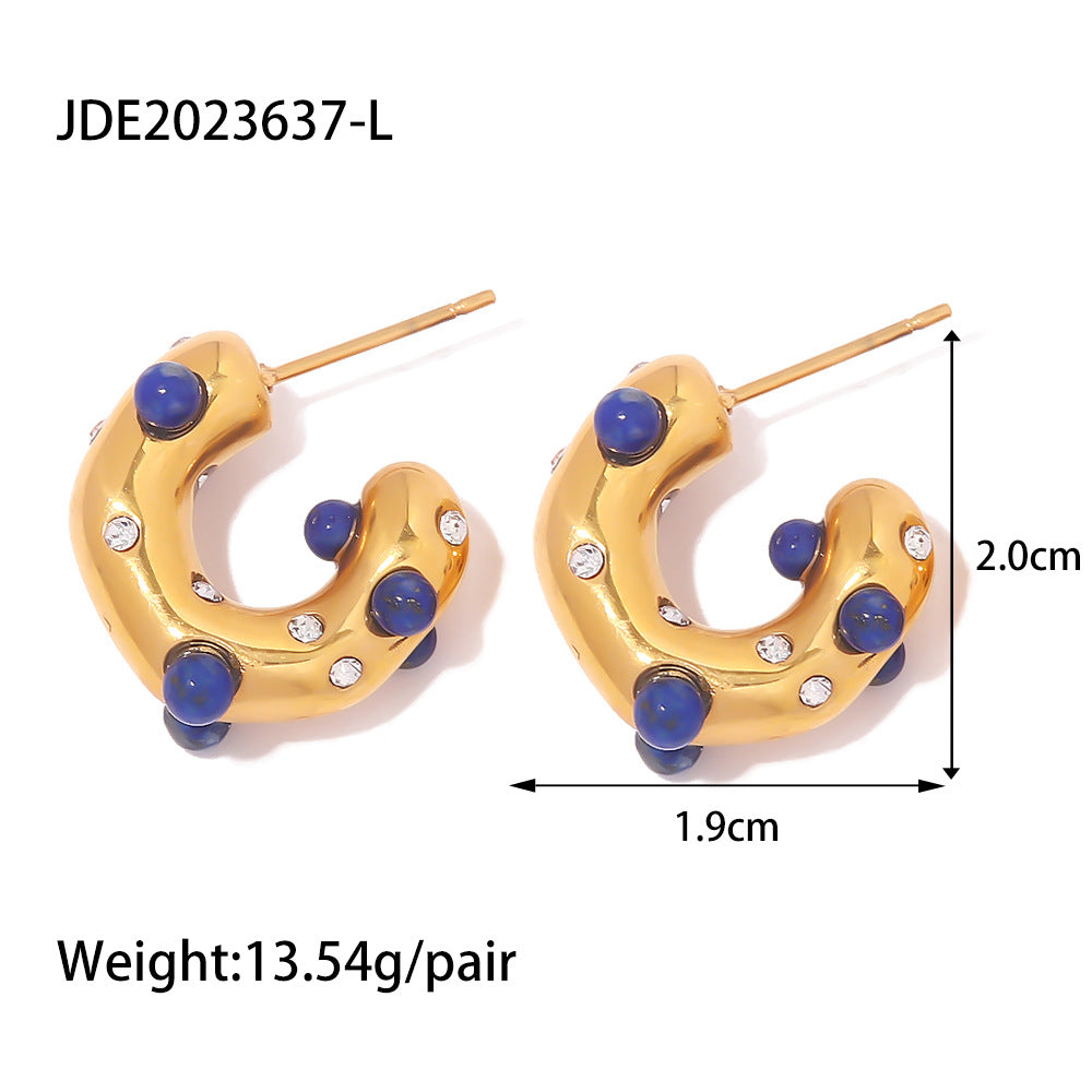 Wholesale 18k Gold Onyx Stone C Shape Earrings Stainless Steel