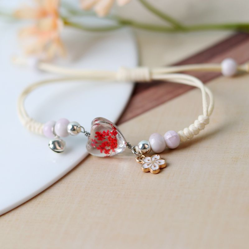 Flores secas al por mayor Love el corazón brazalete en forma de corazón