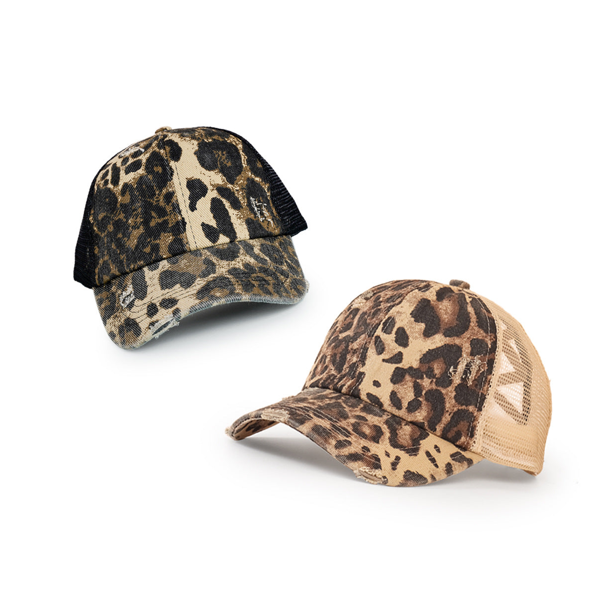 Venta al por mayor Gorra de béisbol cruzada con agujero de estampado de leopardo de algodón