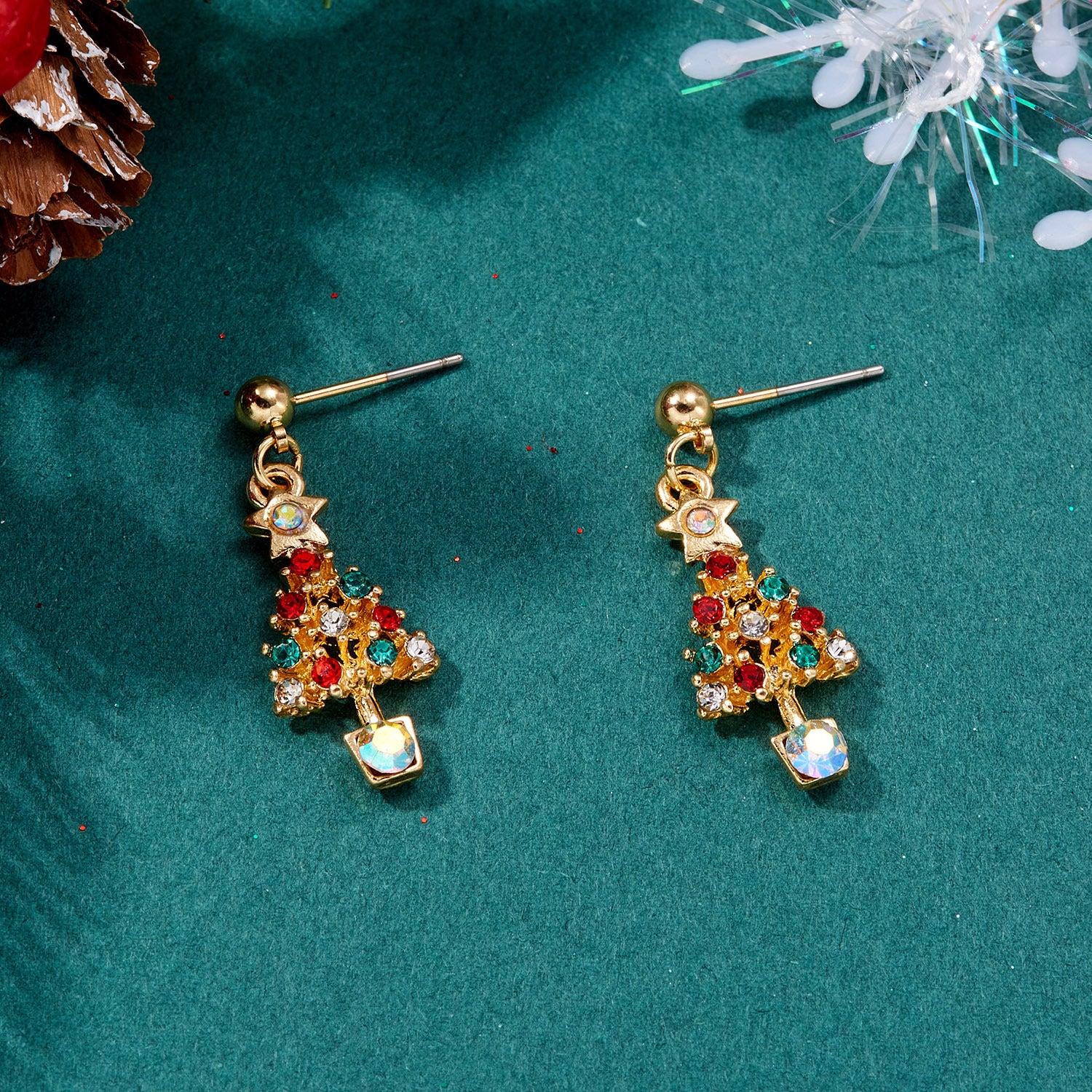 Wholesale of New Christmas Tree Asymmetric Alloy Earrings