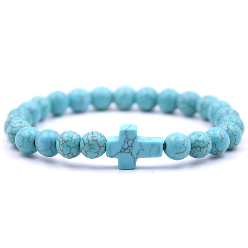 Pulseras de piedra volcánica de aleación de cruz turquesa roja al por mayor