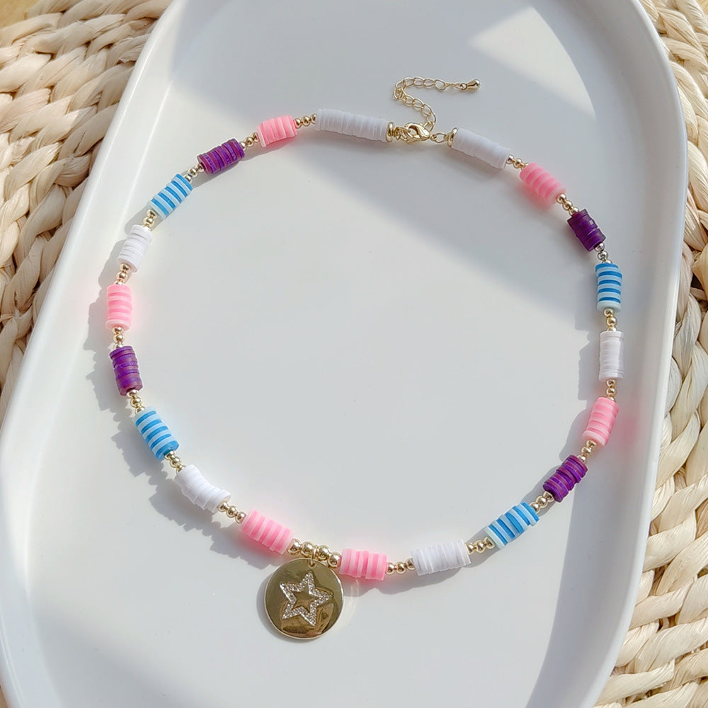 Wholesale Bohemian Style Diamond Pendant Pendant Colorful Polymer Clay Necklace