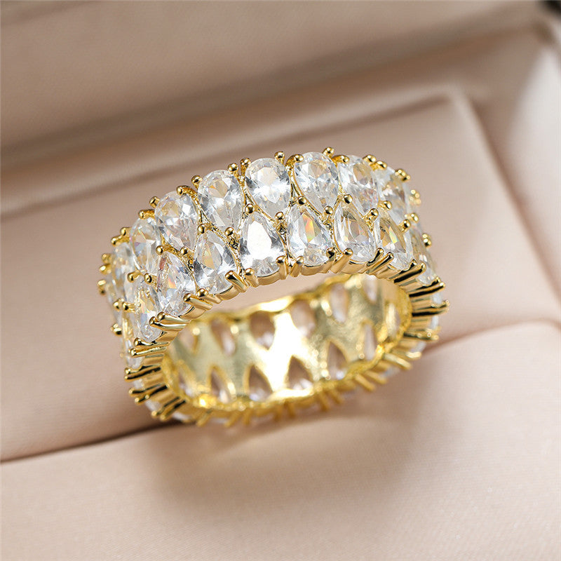 Wholesale White Diamond Zircon Gold Plated Copper Rings