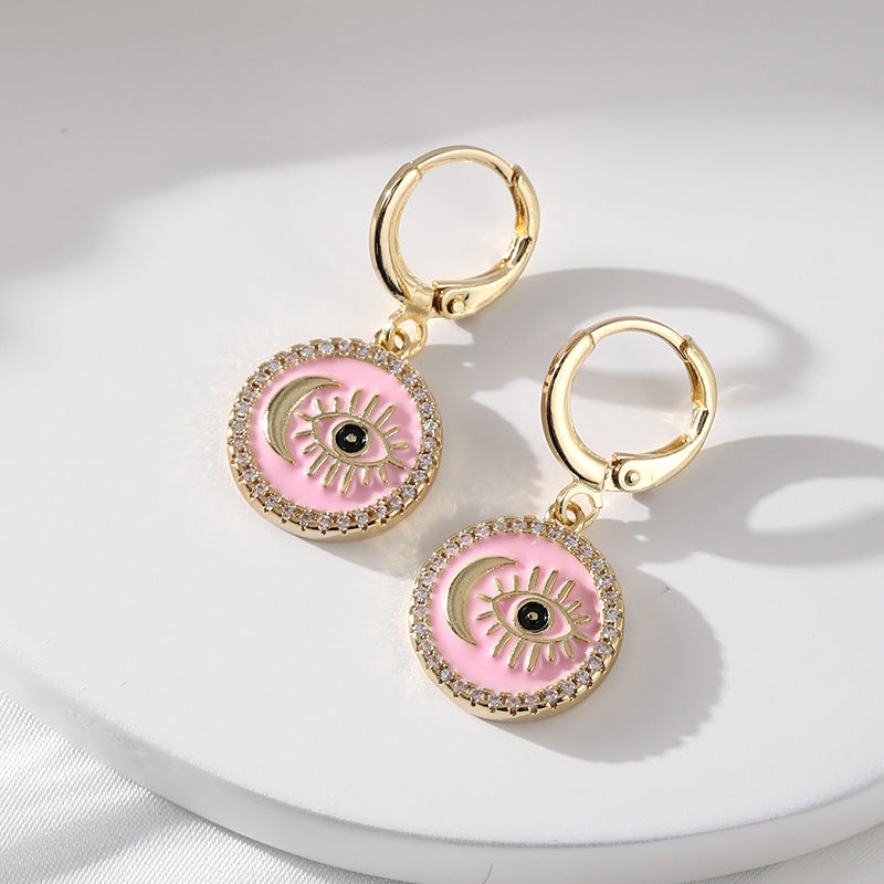 Wholesale Oil Drops Devil's Eye Micropaved Zircon Copper Earrings