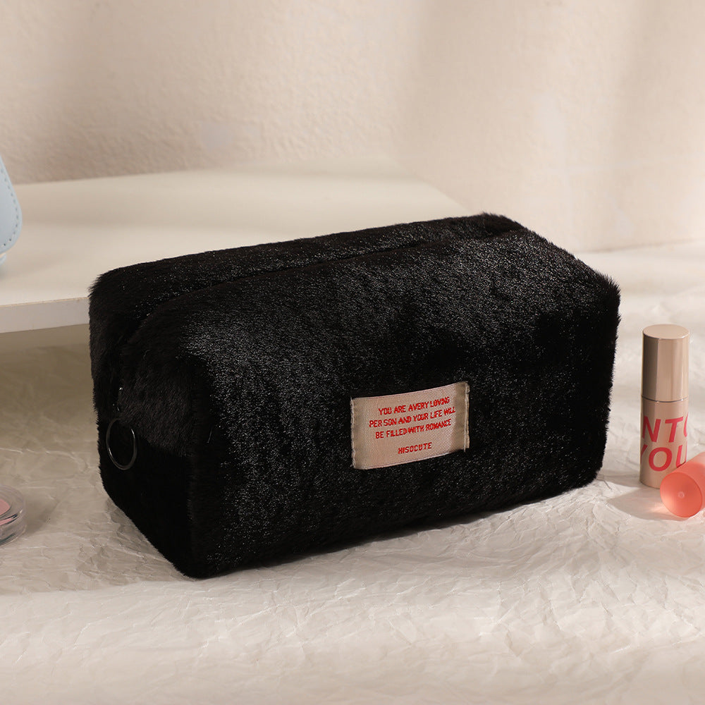 Wholesale Girls Plush Solid Color Makeup Bag Large Capacity Stationery Storage Bag