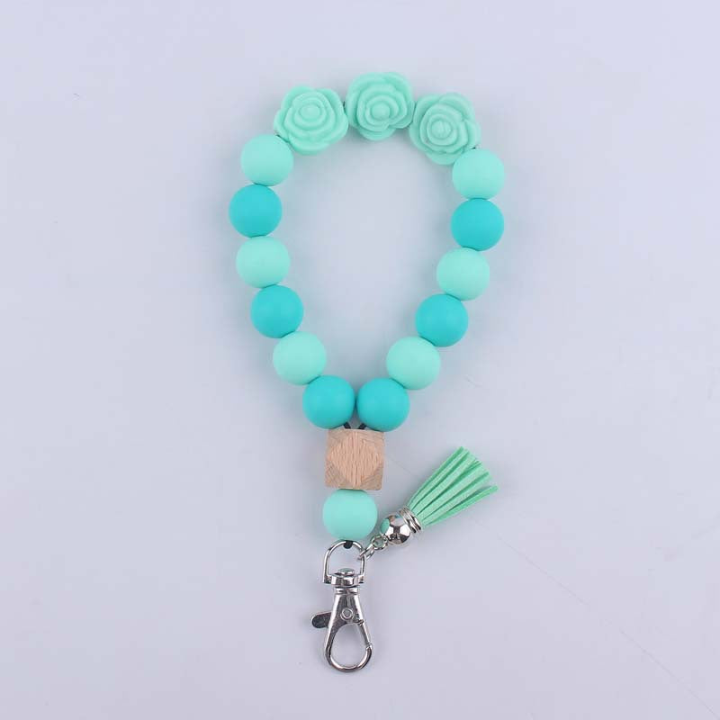 Wholesale Rose Silicone Beaded Wrist Keychain