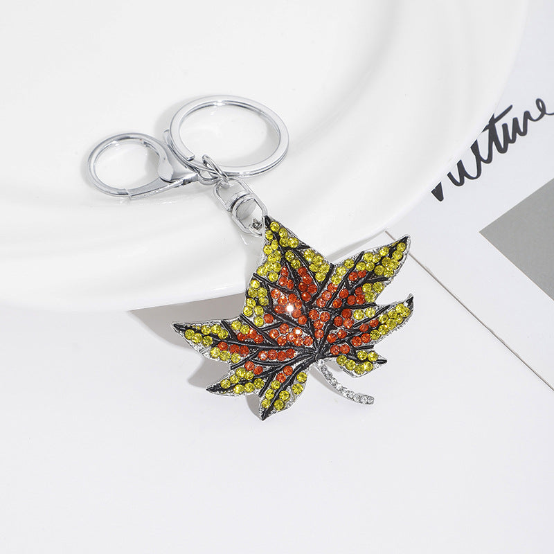 Wholesale Zinc Alloy Color Diamond Maple Leaf Keychain