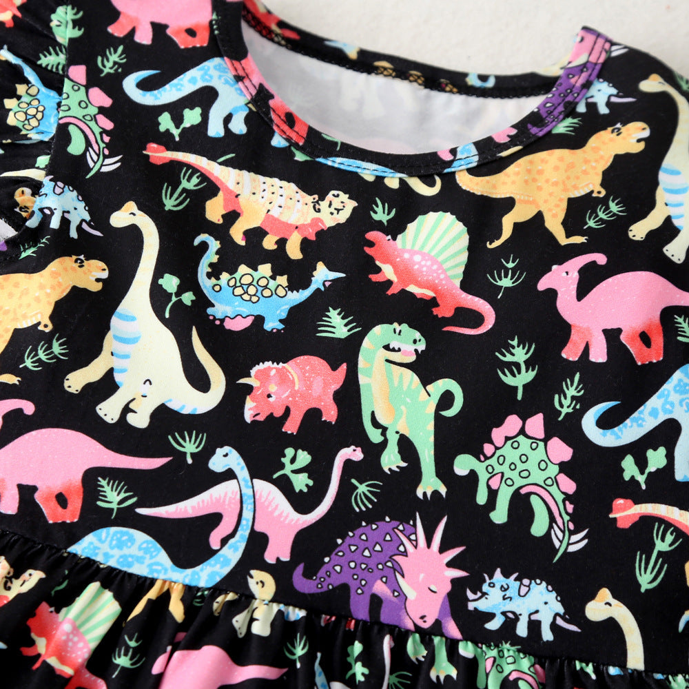 Wholesale Girls Colorful Dinosaur Cotton Princess Dress Baby Clothes