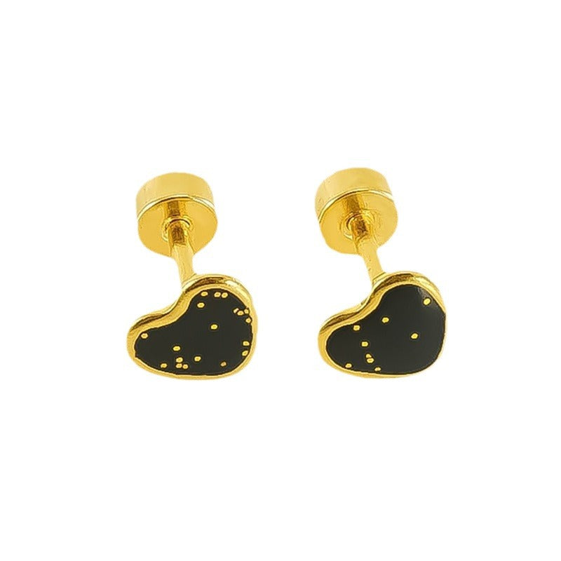 Wholesale Colored Glitter Plug Heart-shaped Stainless Steel Earrings