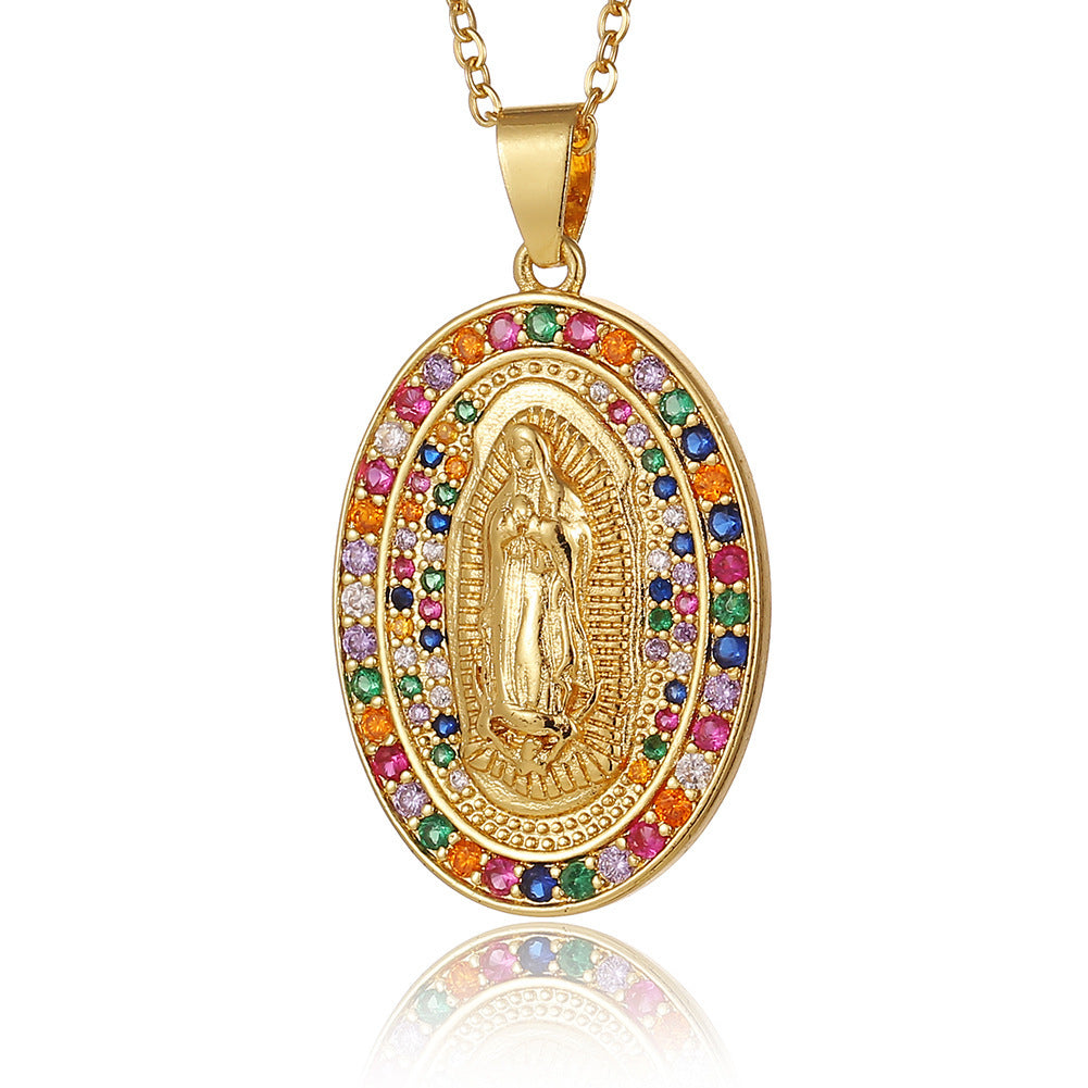 Wholesale Copper Micropaved Zircon Virgin Mary Pendant Believer Necklace