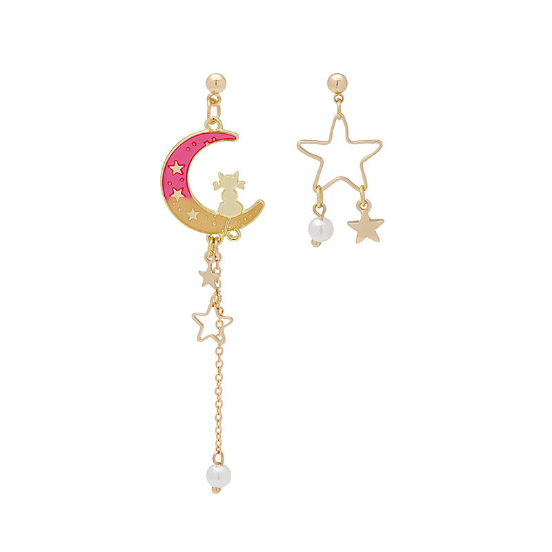 Wholesale Cat Moon Star Long Tassel Alloy Earrings